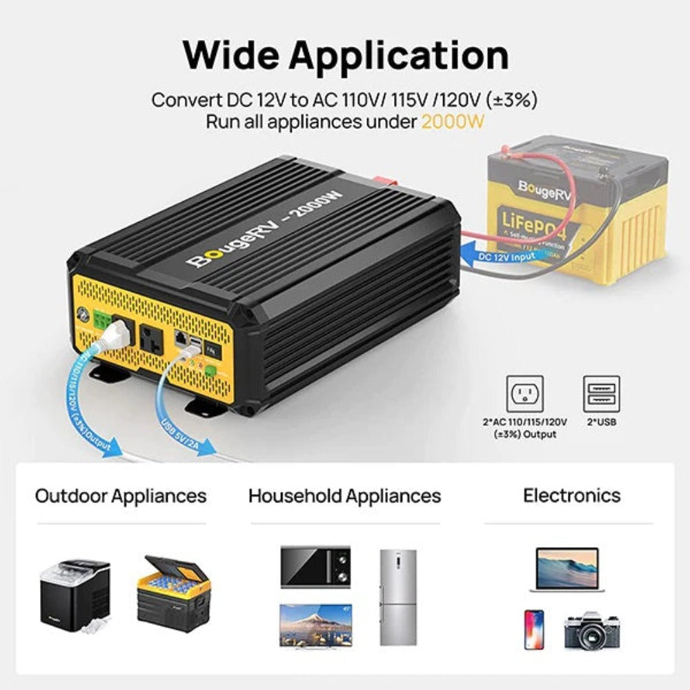 BougeRV 2000W 12V Pure Sine Wave Inverter with Bluetooth Compatibilty