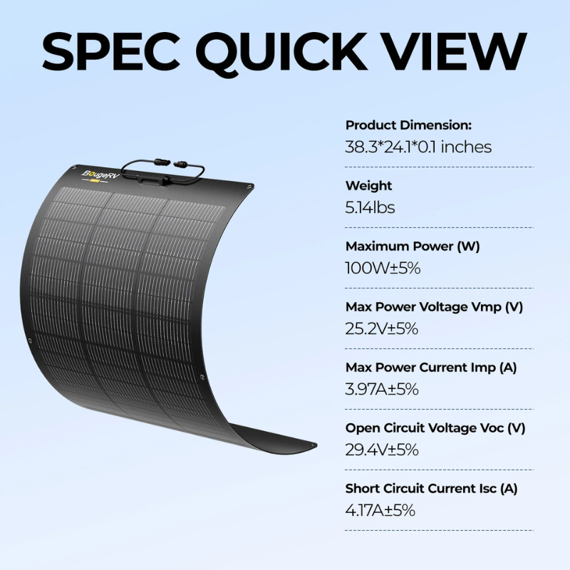 BougeRV Arch 2.0 100W N-Type Fiberglass Flexible Solar Panel