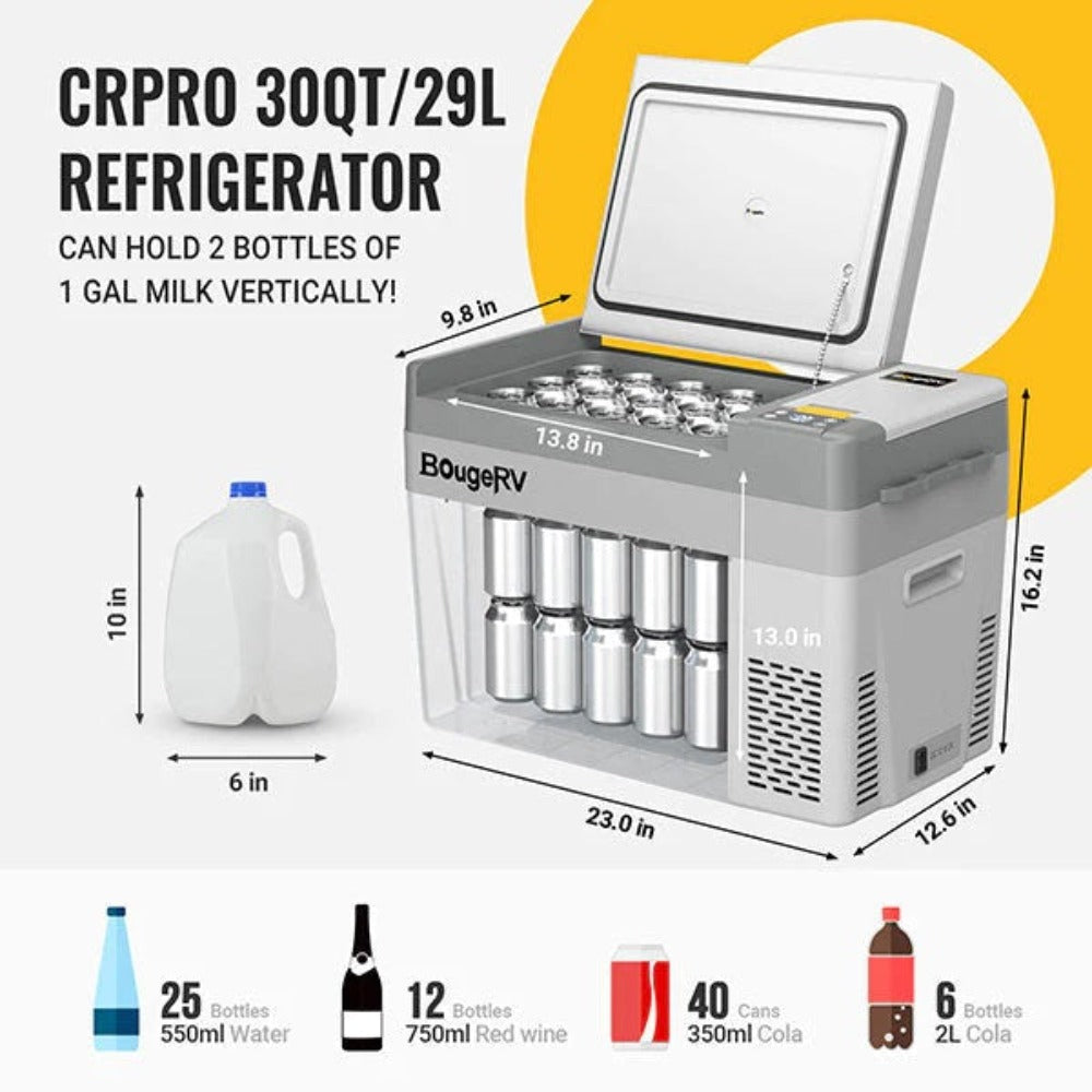 BougeRV CRPRO30 30 Quart 12V Portable Car Fridge Freezer Dimension