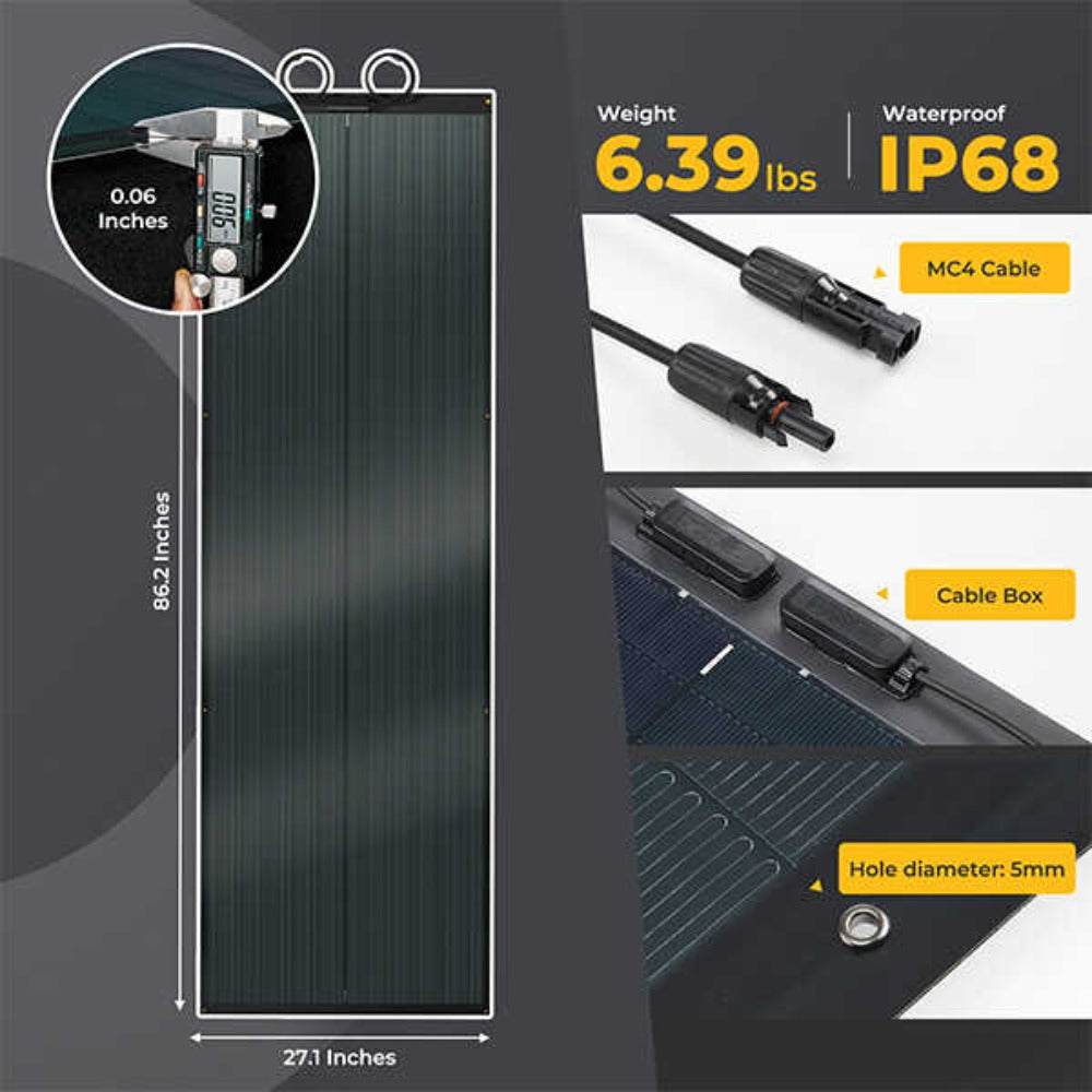 BougeRV Yuma 200W CIGS Thin-film Flexible Solar Panel Features