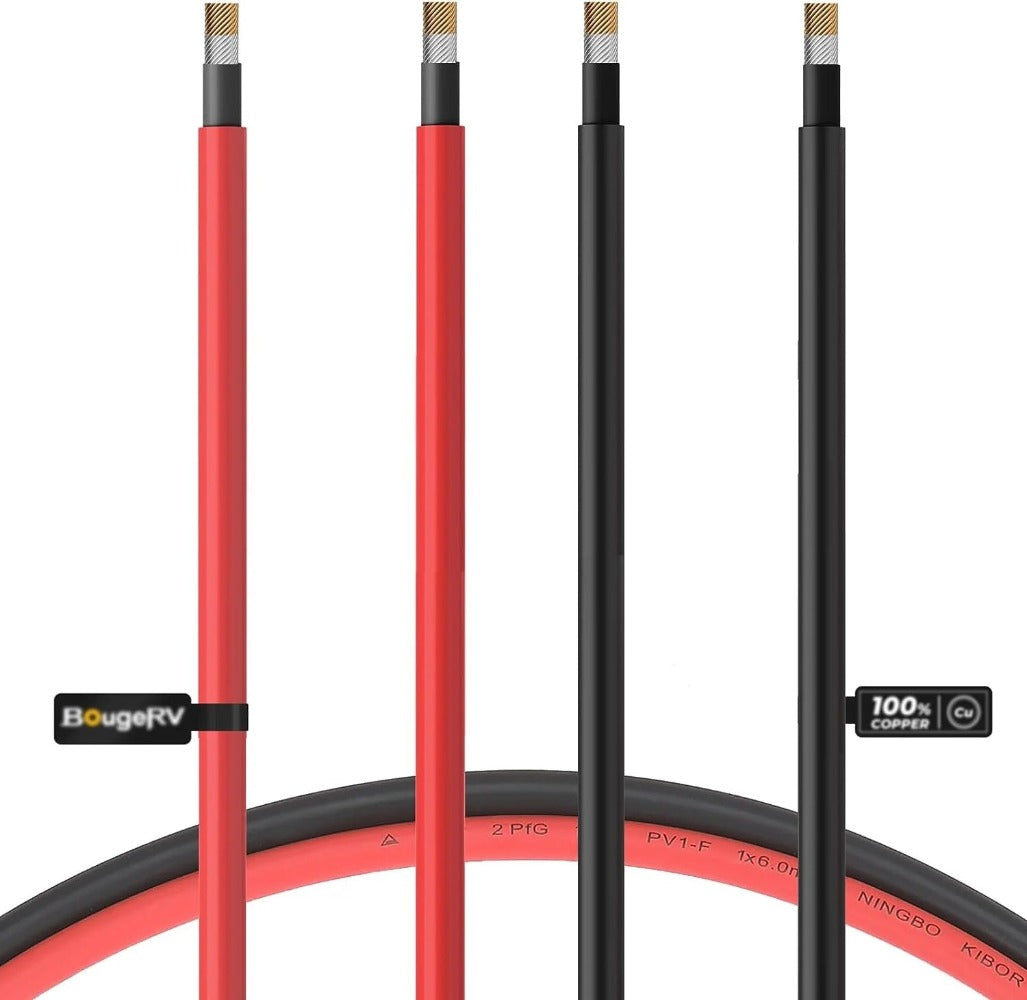 BougeRV 10AWG Solar Extension Cable (xx FT Red+xx FT Black) Without Connector