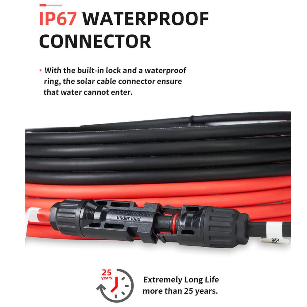 BougeRV 12AWG Solar Extension Cable IP67 Waterproof Connector