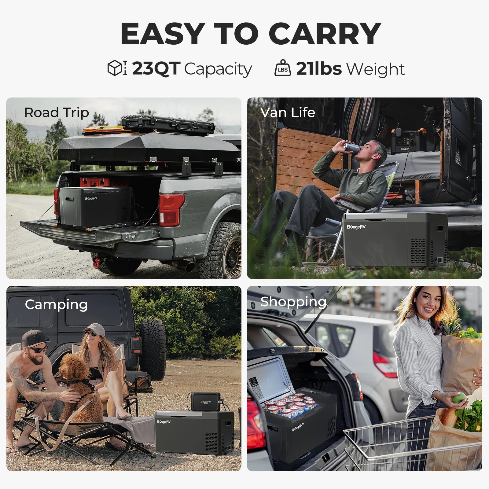 BougeRV 12V 23 Quart Portable Fridge Black For Travel