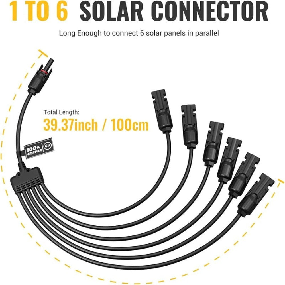 BougeRV Solar Y Connector Solar Panel Parallel Connectors Extra Long 6 to 1 Cable Dimension