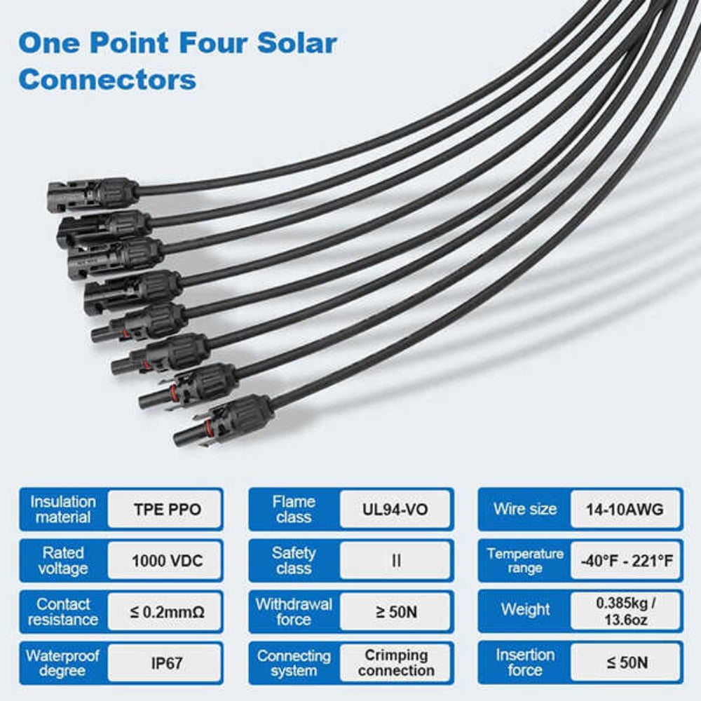 BougeRV Y Branch Parallel Connectors Extra Long 4 to 1 Solar Cable Specification