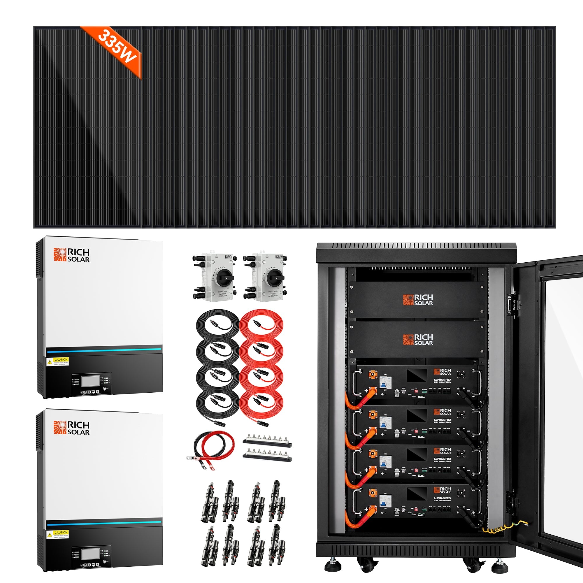 RICH SOLAR | Complete Off-Grid Solar Kit | 13,000W 120/240V Output | 48VDC Solar Kits Rich Solar 38 x 335 Watt - 12.7KW Total