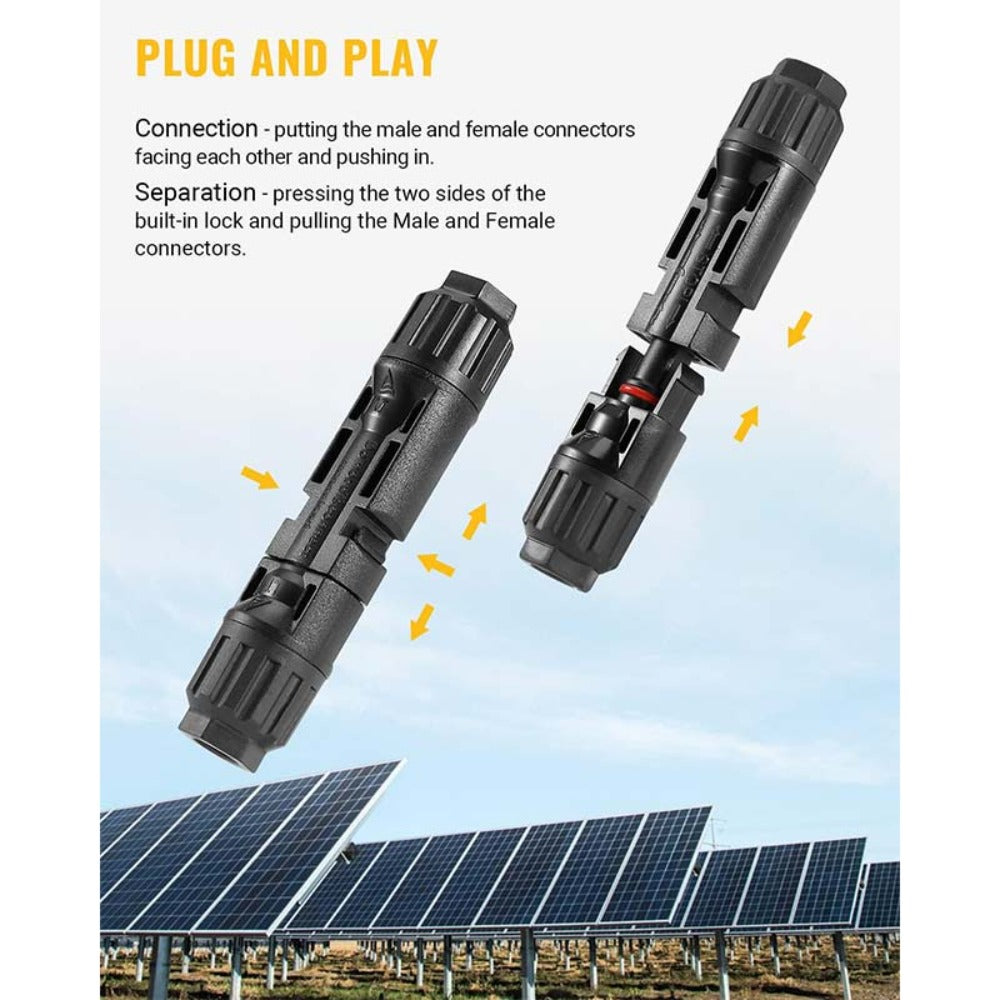 Connection And Separation Of BougeRV 12 PCS Solar Connectors with Spanners 6 Pairs Male/Female(10AWG)