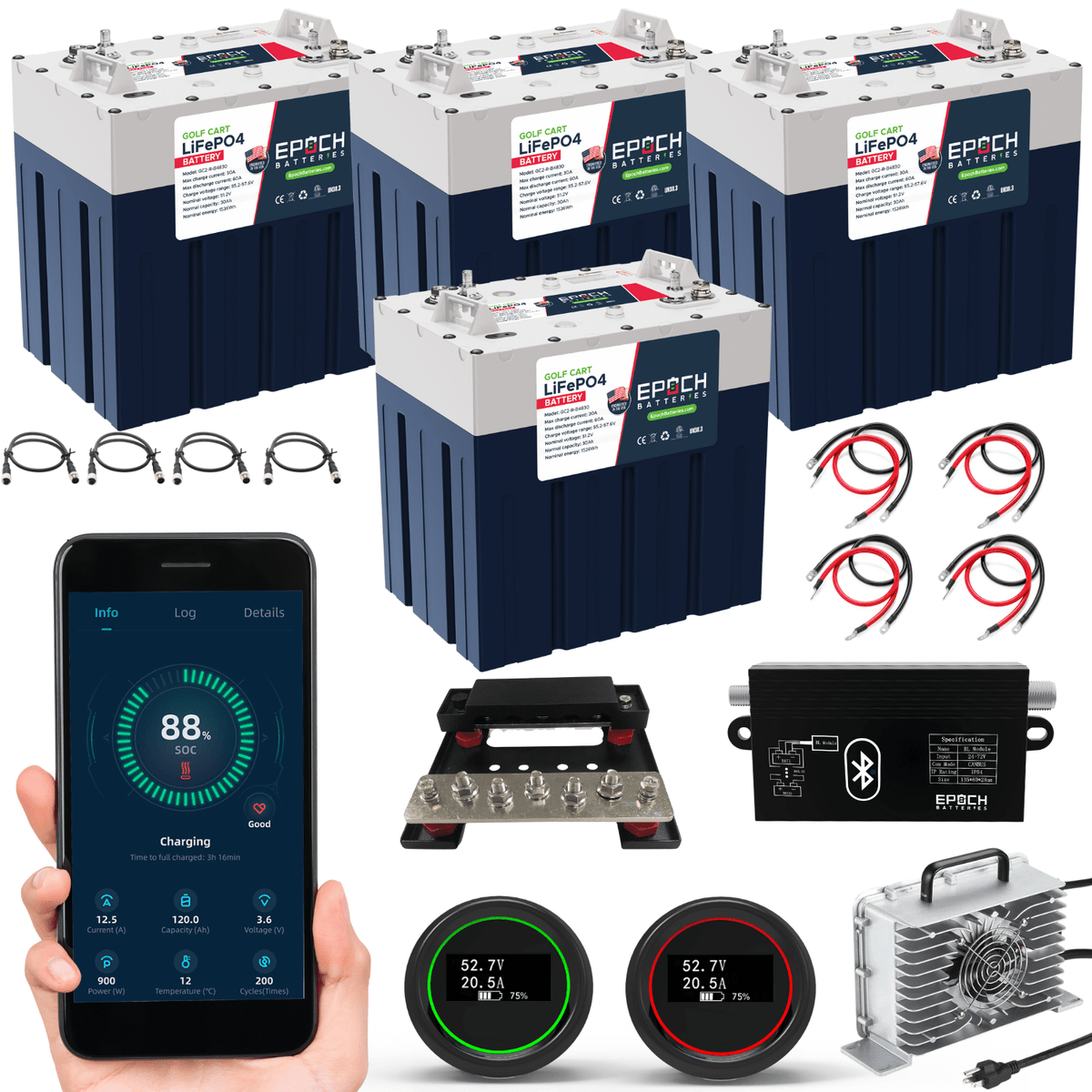 Epoch 48V 120Ah GC2 - Golf Cart LiFePO4 Lithium Battery Kit - Complete Kit Batteries Kit Epoch Batteries