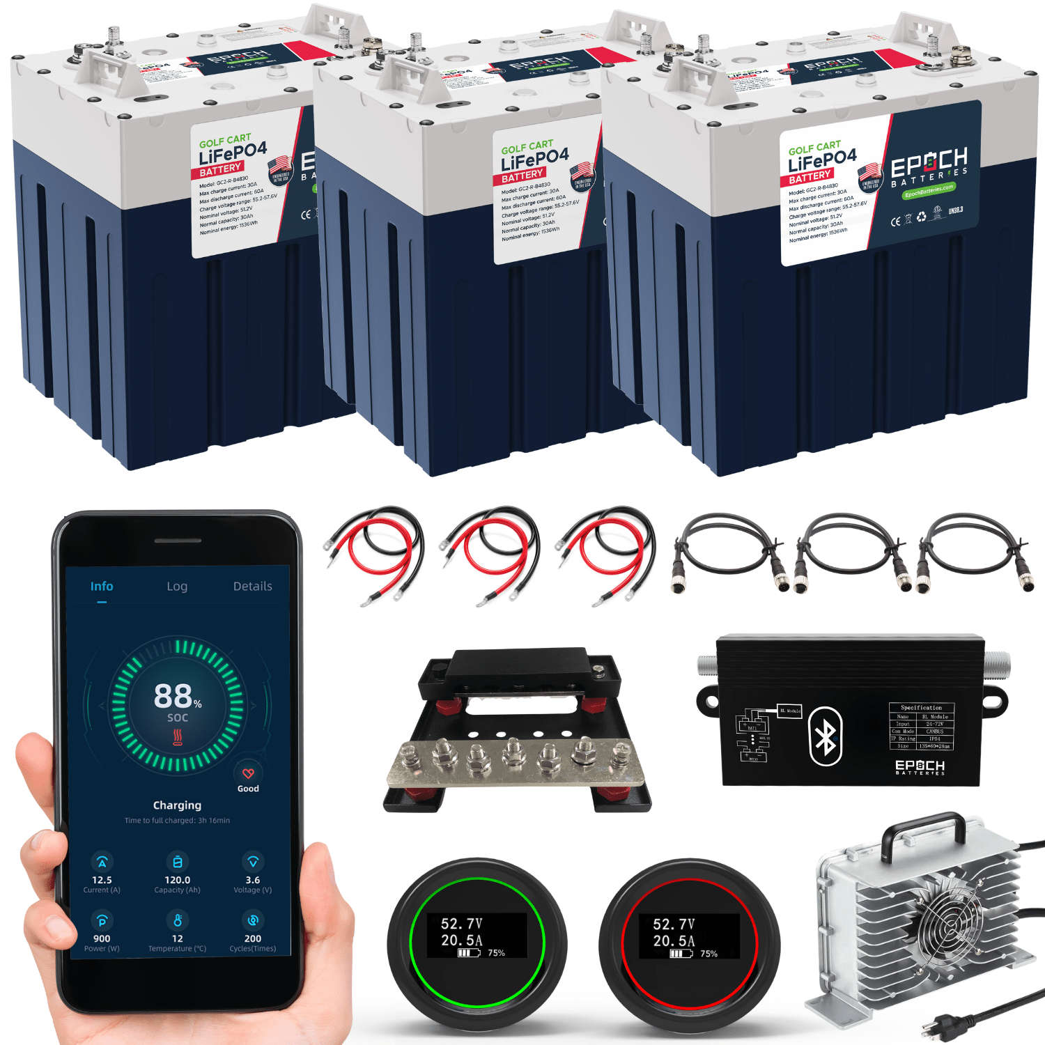 Epoch 48V 90Ah GC2 - Golf Cart LiFePO4 Lithium Battery Kit - Complete Kit Batteries Kit Epoch Batteries