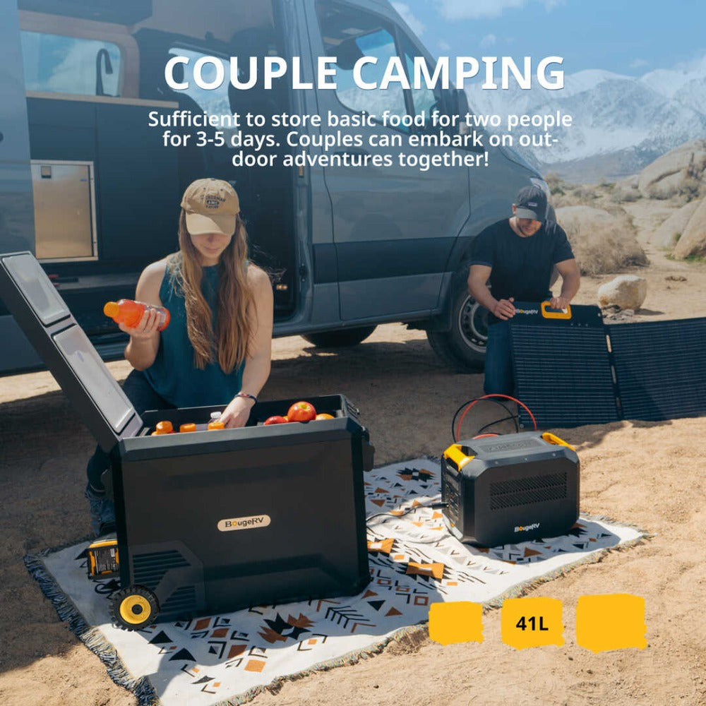 Couple Camping With BougeRV ASPEN 30 PRO 34QT Dual Zone Wheeled 12V Portable Refrigerator