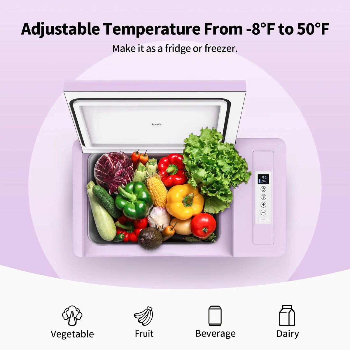BougeRV 12V 23 Quart Colorful Purple Portable Fridge