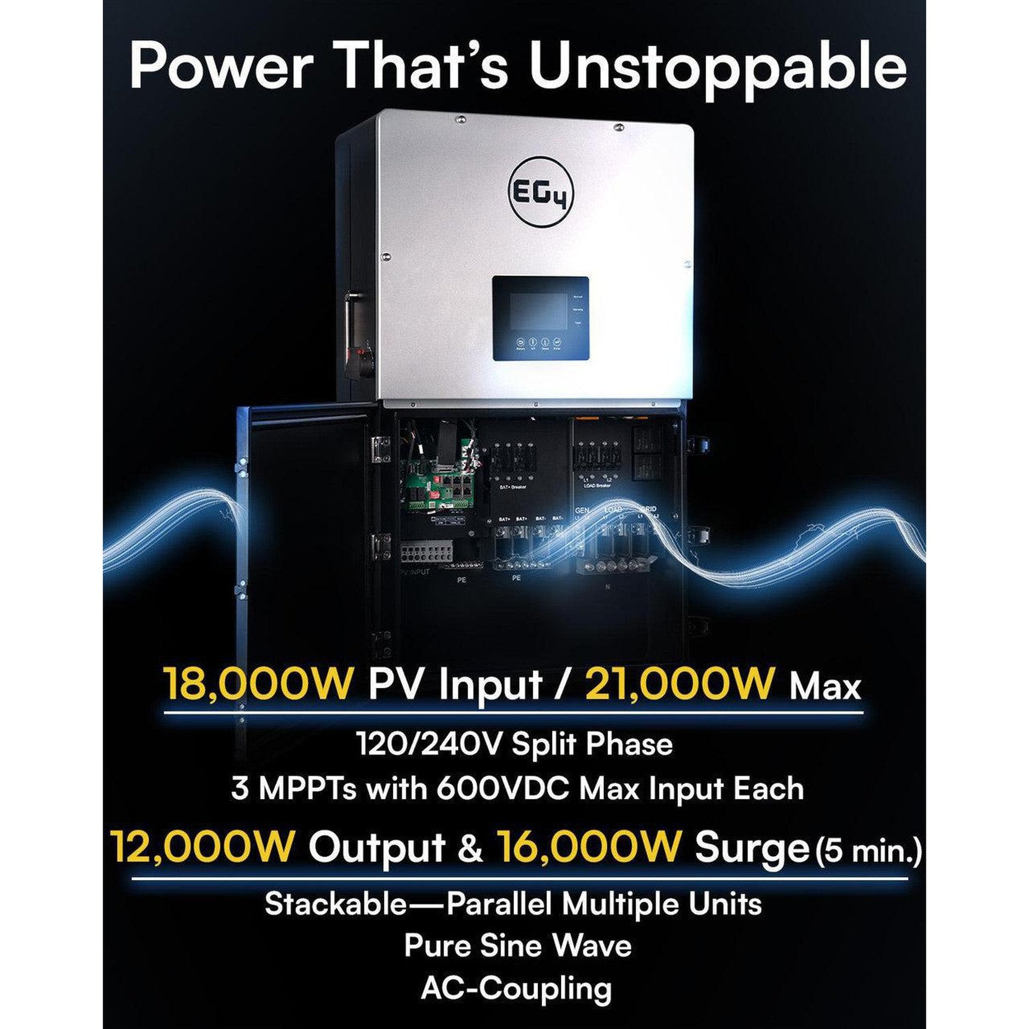 EG4 18KPV Hybrid Inverter All-In-One Solar Inverter | 18000W PV Input | 12000W Output | 48V 120/240V Split Phase | EG4-18KPV-12LV Inverters EG4
