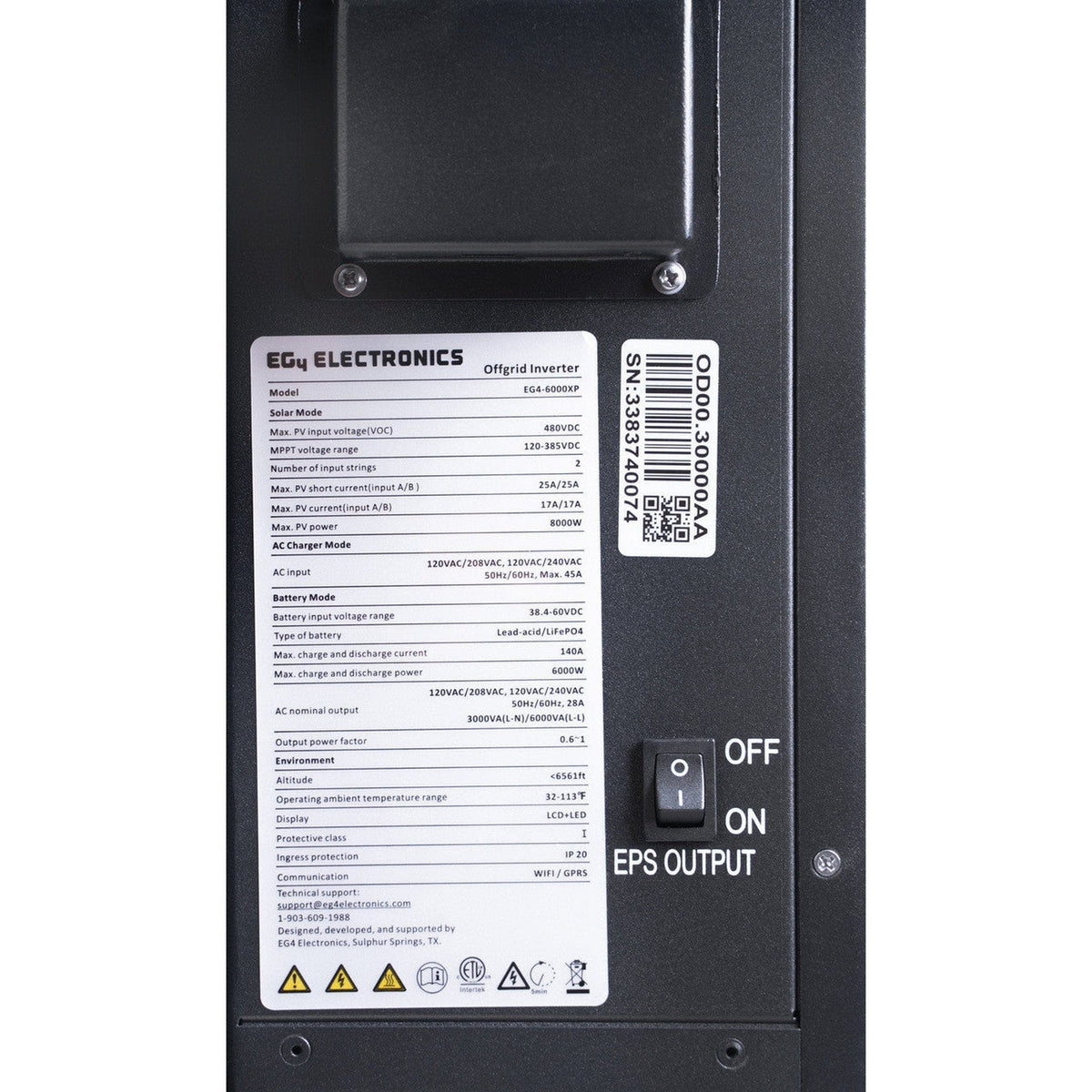EG4 6000XP All-In One Off-Grid Inverter/Charger | 8000W PV Input | 6000W Output | 480V VOC Input | 48V 120/240V Split Phase | All-In-One Solar Inverter Hybrid Inverters EG4