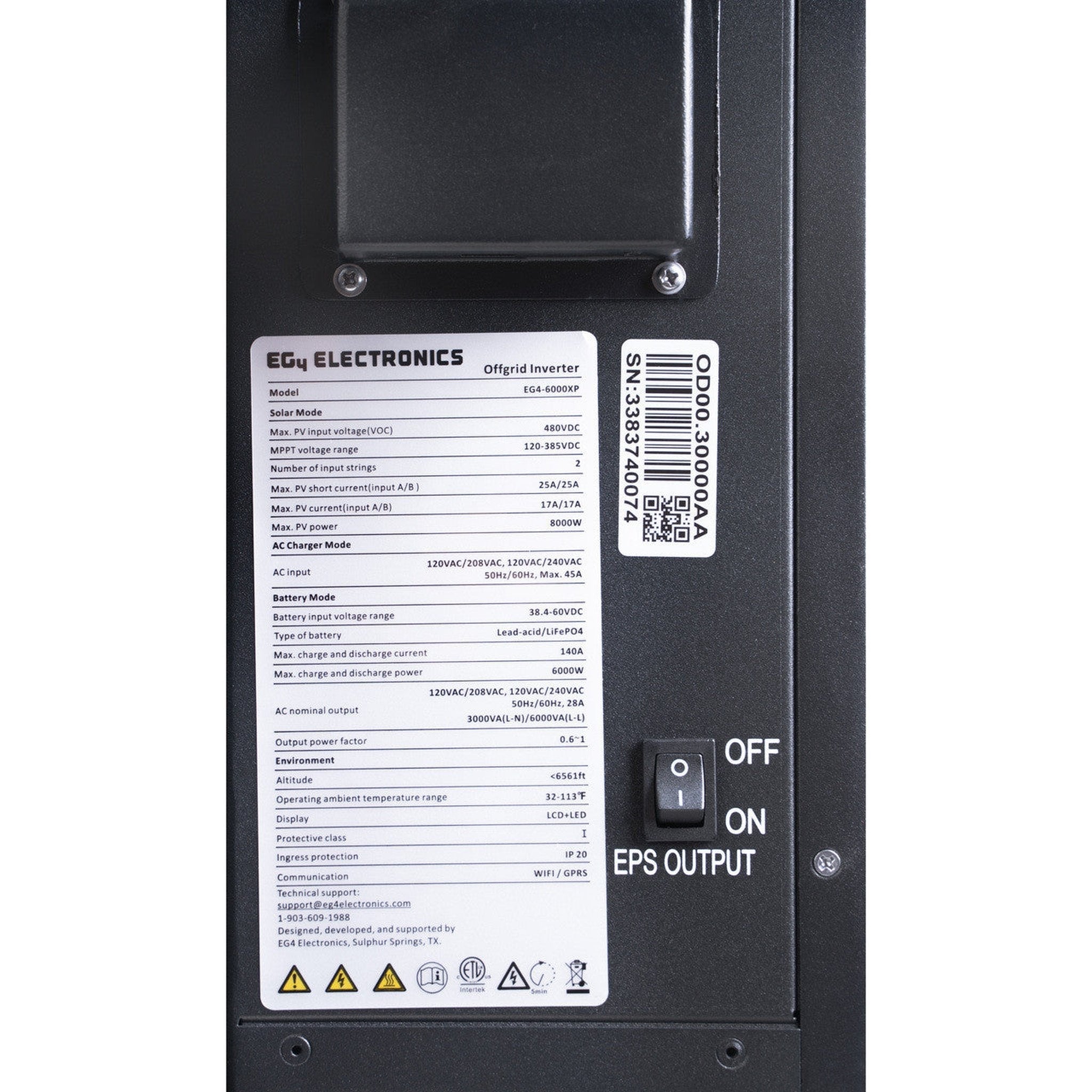 EG4 6000XP All-In One Off-Grid Inverter/Charger | 8000W PV Input | 6000W Output | 480V VOC Input | 48V 120/240V Split Phase | All-In-One Solar Inverter Hybrid Inverters EG4