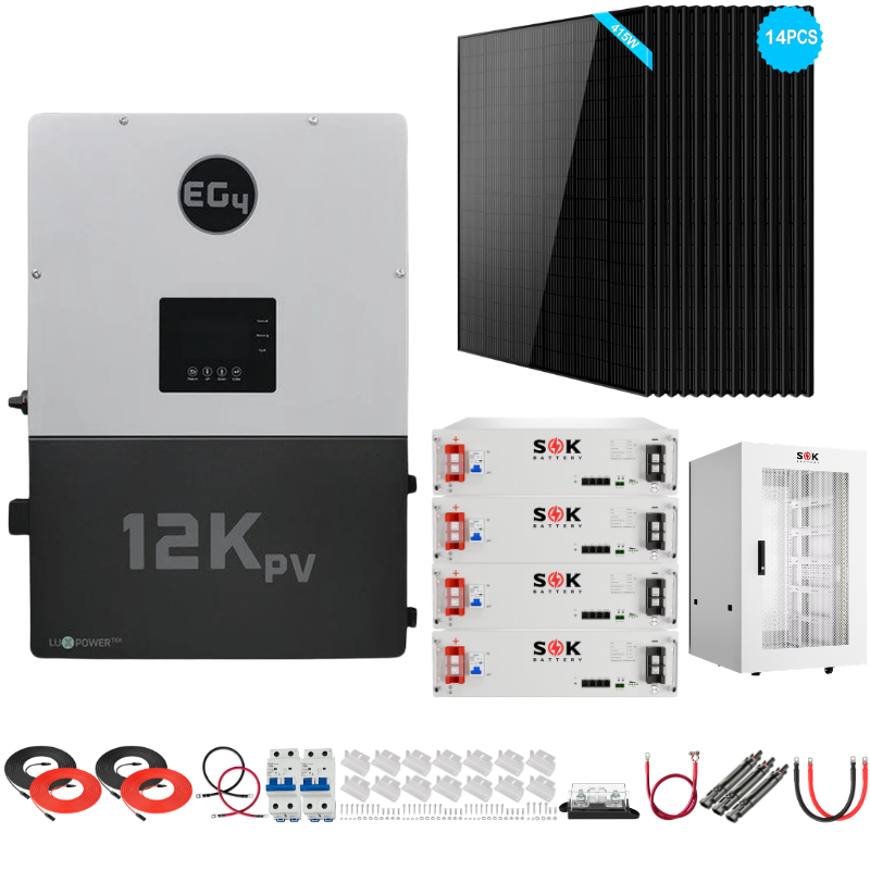 EG4 12kPV Complete Hybrid Solar Kit | 5.8kW Solar | 20.4kWh Server Rack Batteries