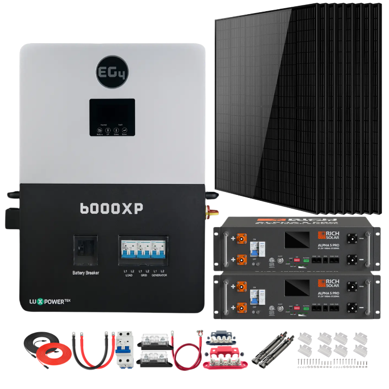 EG4 6000XP Complete Off-Grid Solar Kit | 3.32kW Solar | 10.2kWh Server Rack Batteries