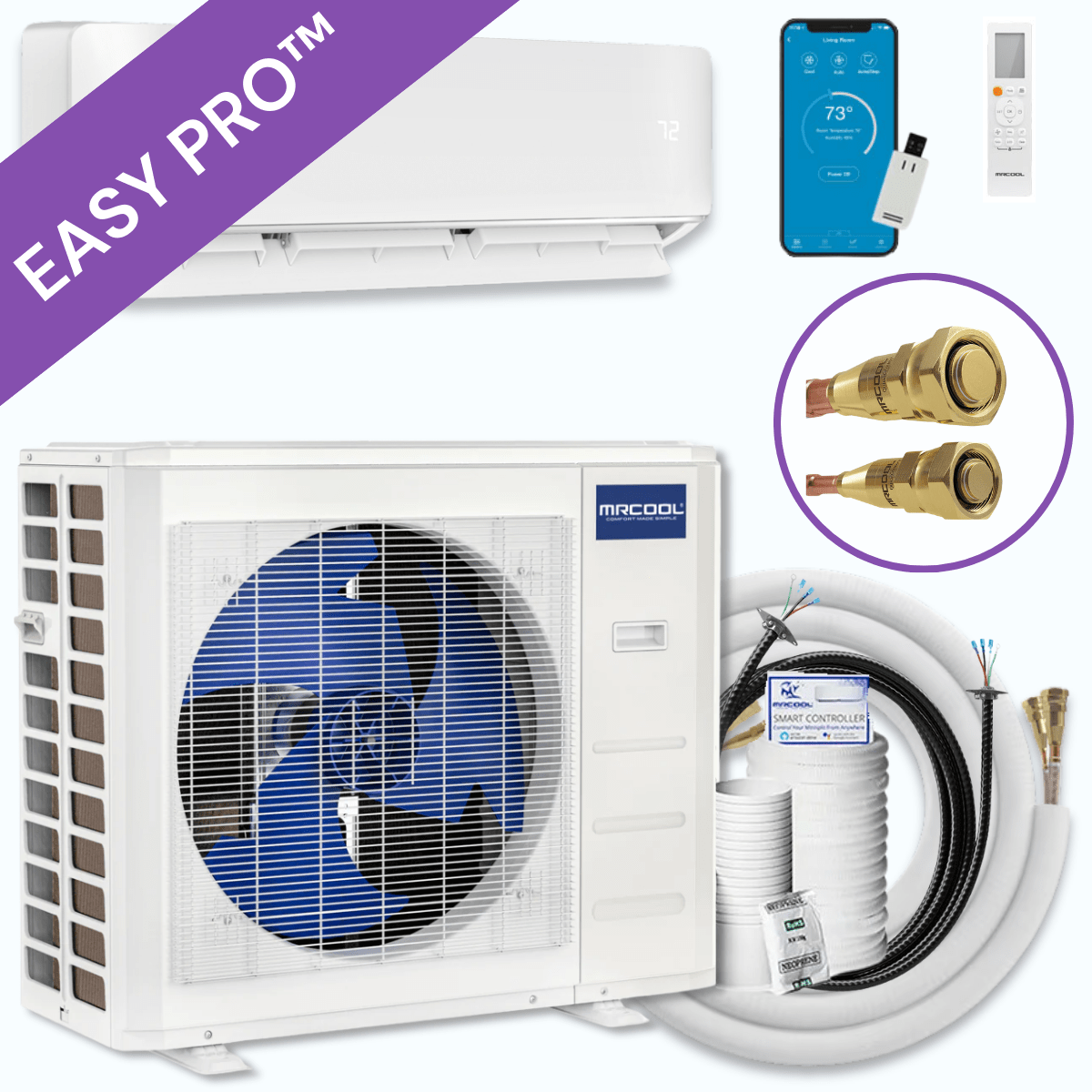 MRCOOL DIY 5th Gen EasyPro 18,000 BTU Single Zone Mini Split Complete System 230V with 16 ft. DIY Quick Connect Line Set and DIYPRO Cable, EZPRO-18-HP-23016D-O (Pre-Order: ETA Early July) Mini Split MRCOOL