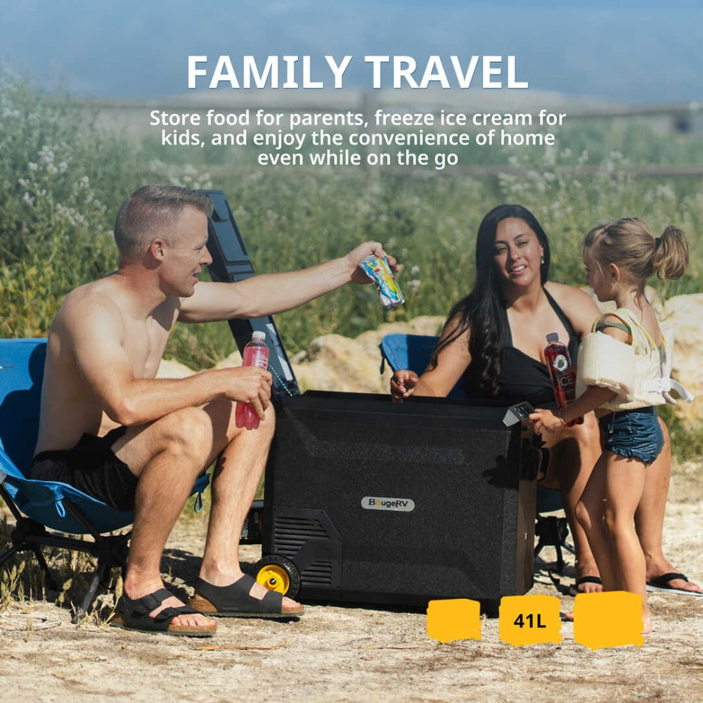 Family Travel With BougeRV ASPEN 30 PRO 34QT Dual Zone Wheeled 12V Portable Refrigerator