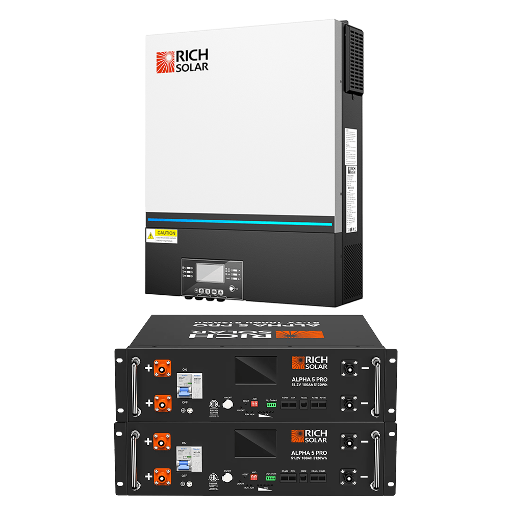 RICH SOLAR NOVA 6548 | 6500 Watt (6.5kW) 48 Volt Off-Grid Hybrid Solar Inverter | Premium 6500W 48V Hybrid Inverter for Campers, Cabins, Tiny Homes, ADUs, RVs, Off-Grid | UL Certified Hybrid Inverters RICH SOLAR NOVA 6548 + 2 Pieces ALPHA 5 PRO