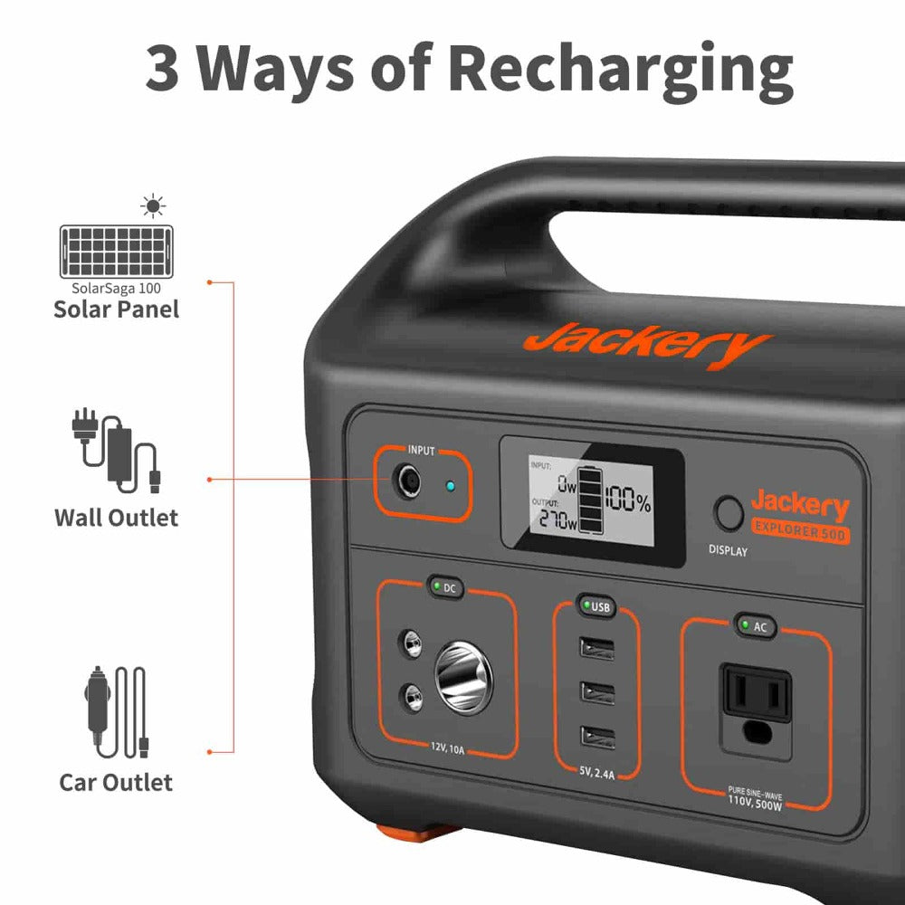 Jackery Solar Generator 500 With 3 Ways Of Recharging