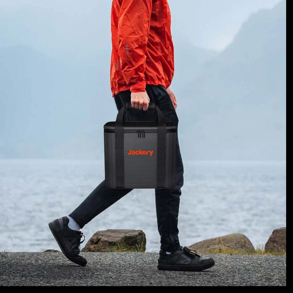 A Man Carrying Jackery Upgraded Carrying Case Bag for Explorer 500300 Plus300240 (S)
