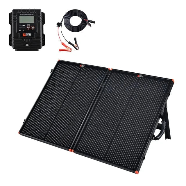 RICH SOLAR MEGA 100 Portable Briefcase Charging Kit | 100 Watt Portable Solar Panel | Premium 12V Portable Solar Panel for Generators, Boats, Power Stations | High Efficiency Solar Panels RICH SOLAR