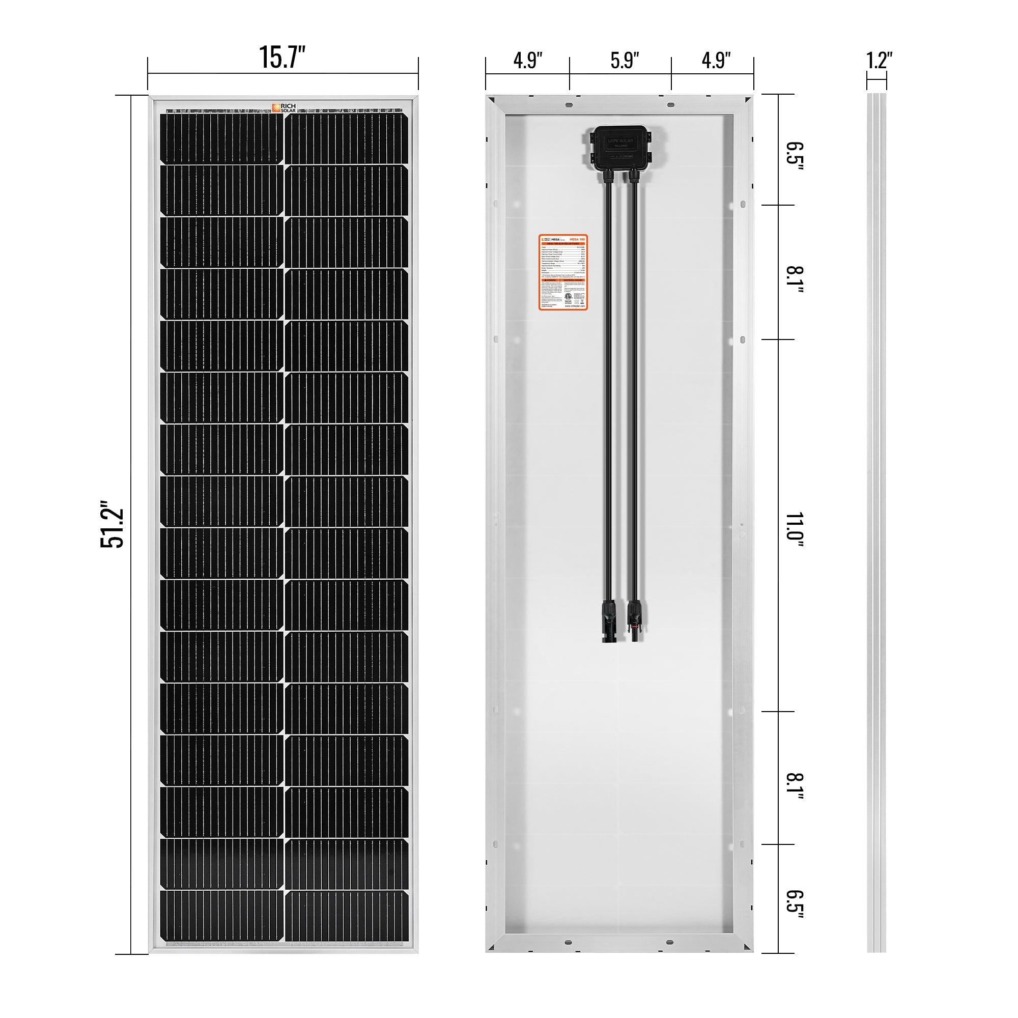 RICH SOLAR | MEGA 100 SLIM | 100 Watt Slim Solar Panel | Compact 12V Off-Grid Solar Panel for Campers, Overlanders, Boats | 25-Year Output Warranty | UL Certified Rigid Solar Panels Rich Solar