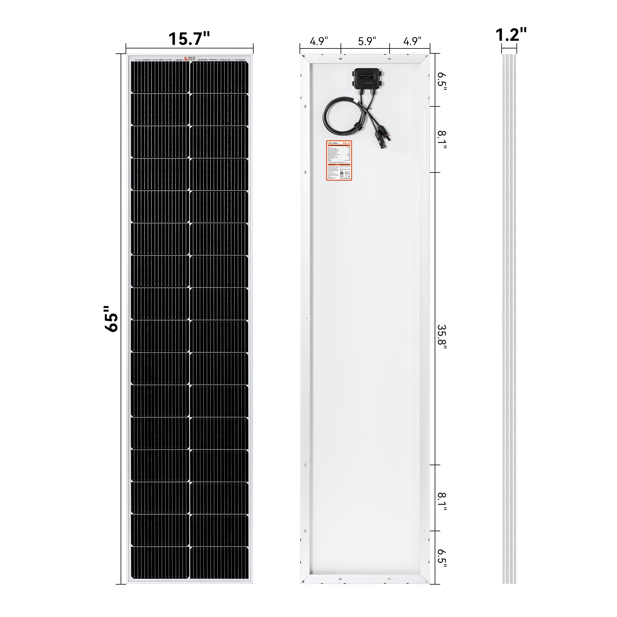 RICH SOLAR | MEGA 130 SLIM | 130W 12V Compact Solar Panel | UL Certified