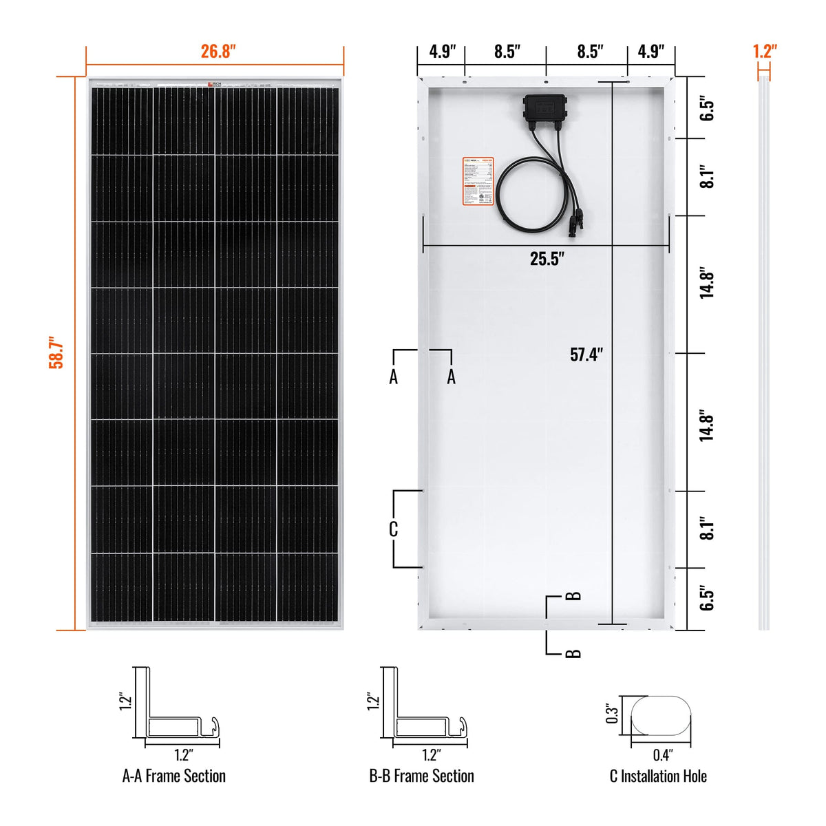 RICH SOLAR MEGA 200 | 200 Watt Solar Panel | Premier 12V Off-Grid Solar Panel for RVs Cabins, Boats | 25-Year Output Warranty | UL Certified Rigid Solar Panels RICH SOLAR