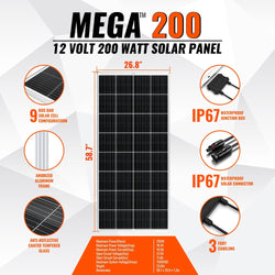 RICH SOLAR MEGA 200 | 200 Watt Solar Panel | Premier 12V Off-Grid Solar Panel for RVs Cabins, Boats | 25-Year Output Warranty | UL Certified Rigid Solar Panels RICH SOLAR
