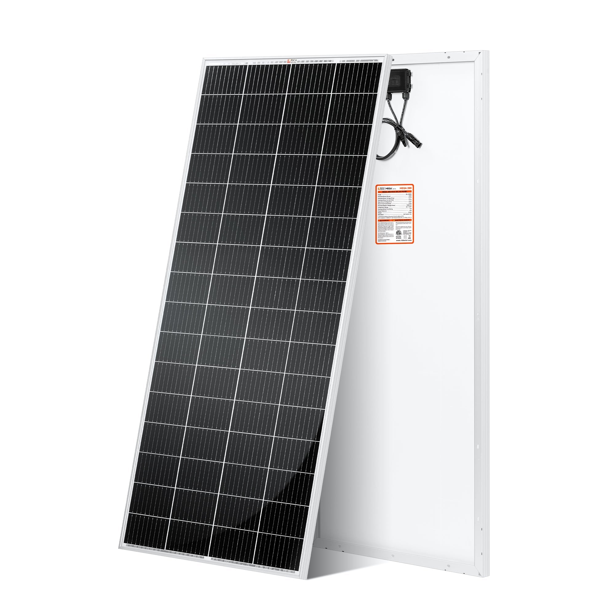 RICH SOLAR | MEGA 200 MAX | 200 Watt 24 Volt Solar Panel | Premium 24V Off-Grid Solar Panel for RVs, Trailers, Cabins | 25-Year Output Warranty | UL Certified Rigid Solar Panels Rich Solar