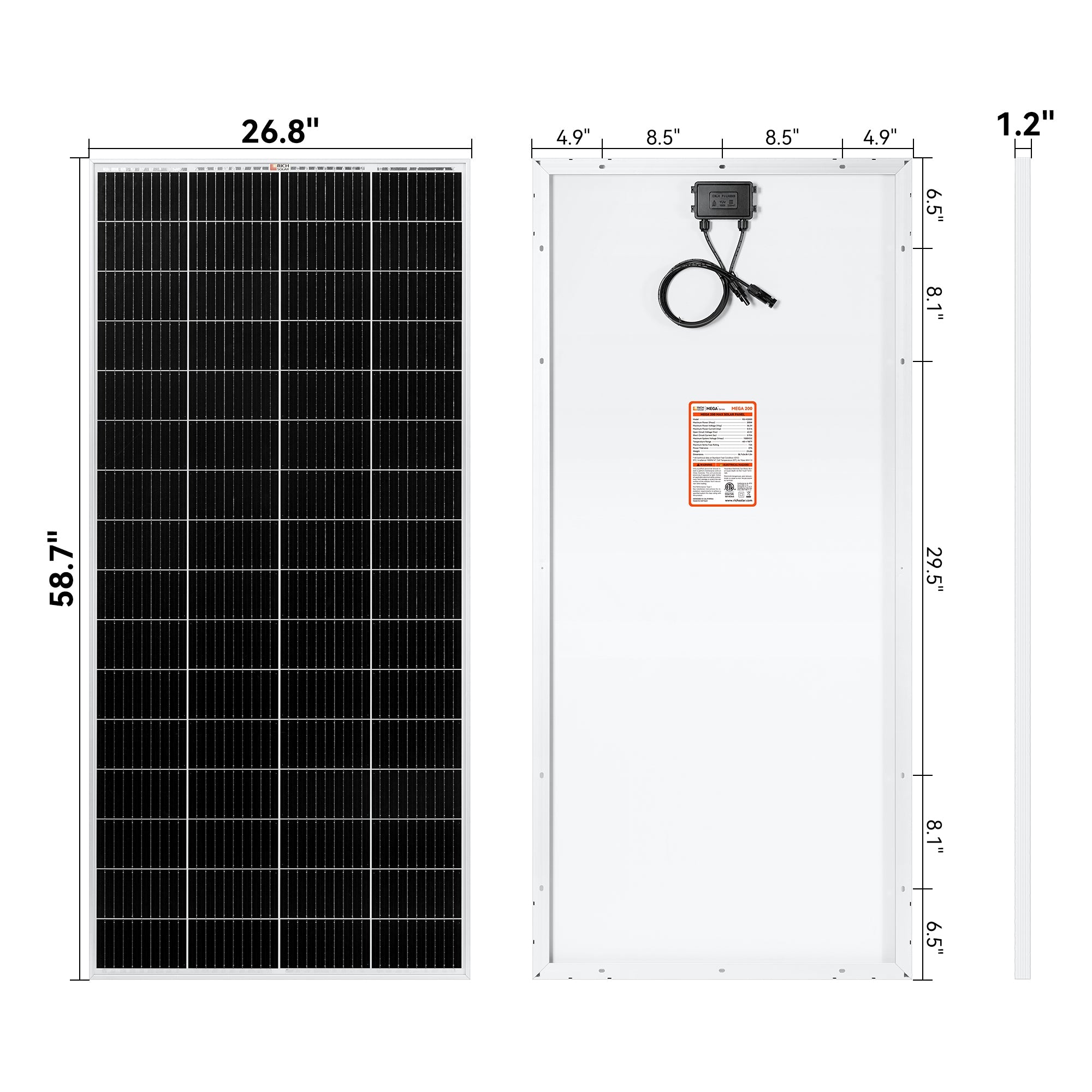 RICH SOLAR | MEGA 200 MAX | 200 Watt 24 Volt Solar Panel | Premium 24V Off-Grid Solar Panel for RVs, Trailers, Cabins | 25-Year Output Warranty | UL Certified Rigid Solar Panels Rich Solar