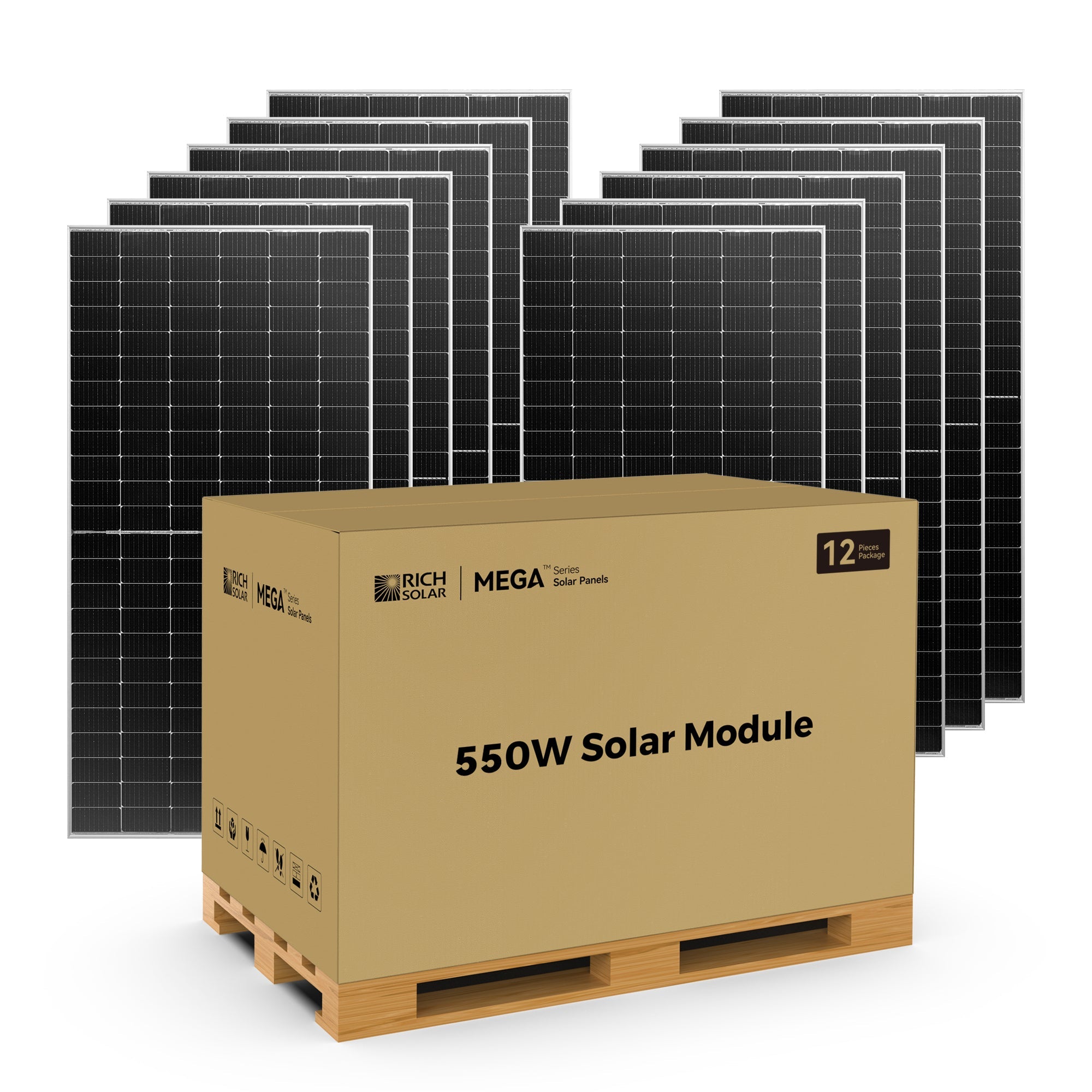 RICH SOLAR | MEGA 550 | 550W Solar Panel | Premium Grid-tie or Off-grid Solar Panel for Residential, Commercial, Agriculture | 25-Year Output Warranty | UL Certified Solar Panels by Pallet Rich Solar 12 Solar Panels