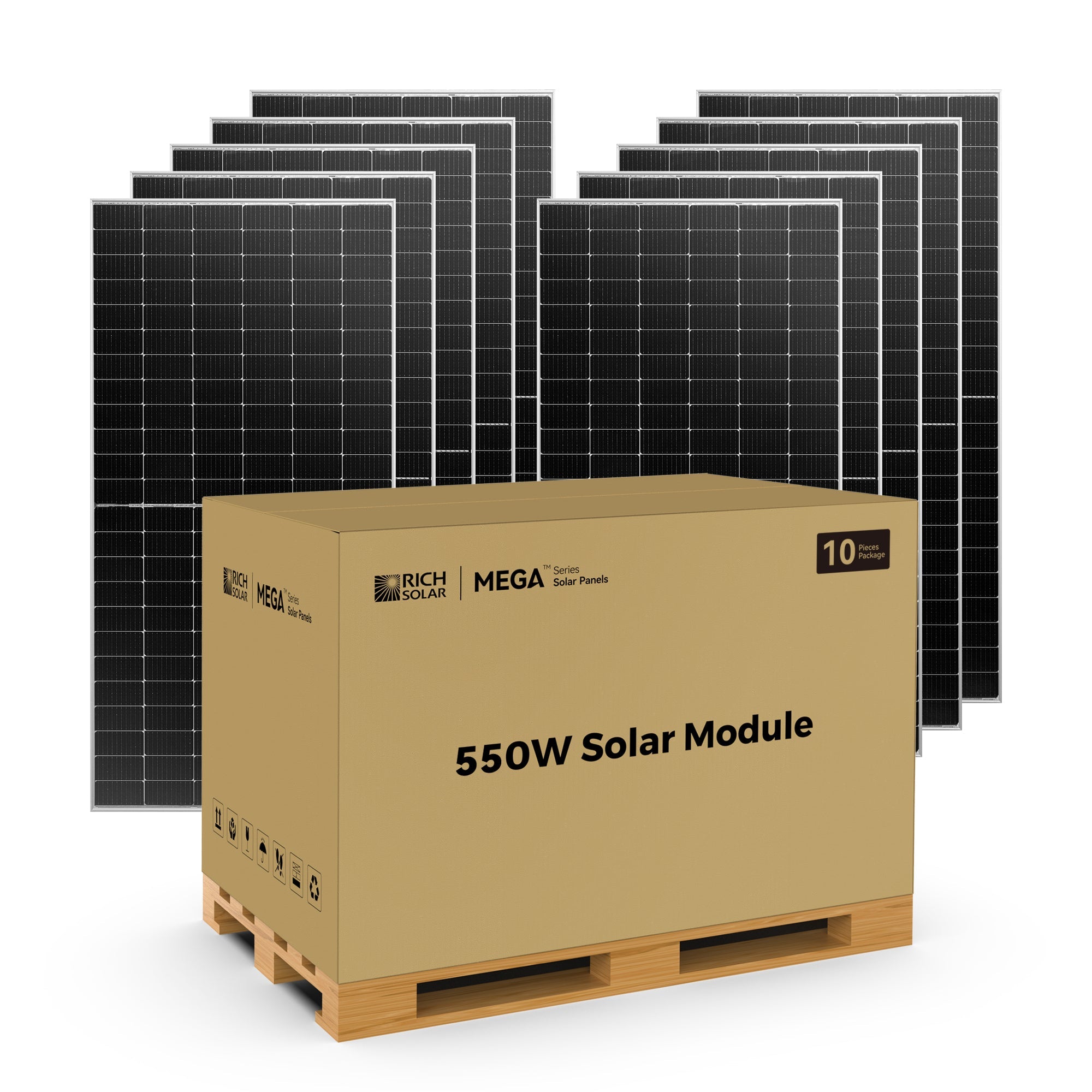 RICH SOLAR | MEGA 550 | 550W Solar Panel | Premium Grid-tie or Off-grid Solar Panel for Residential, Commercial, Agriculture | 25-Year Output Warranty | UL Certified Solar Panels by Pallet Rich Solar 10 Solar Panels