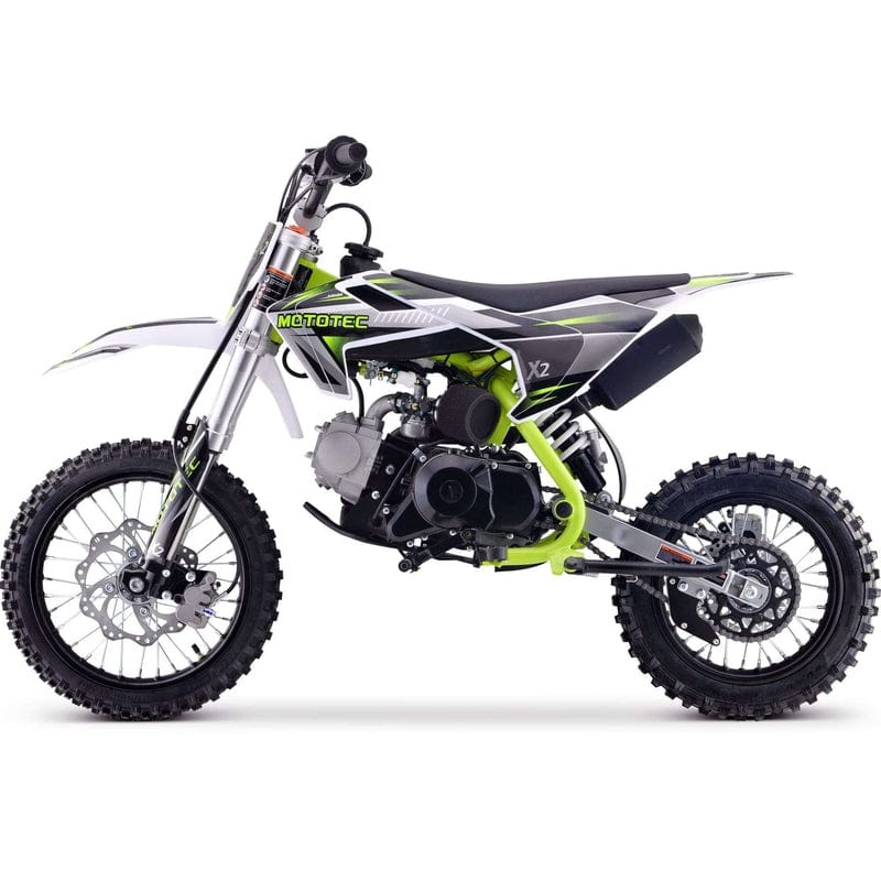 MotoTec X2 110cc 4-Stroke Gas Dirt Bike Green Gas Dirt Bikes MotoTec