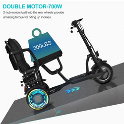 MotoTec Folding Mobility Electric Trike 48v 700w Dual Motor Lithium Black Electric Trikes / Mobility MotoTec