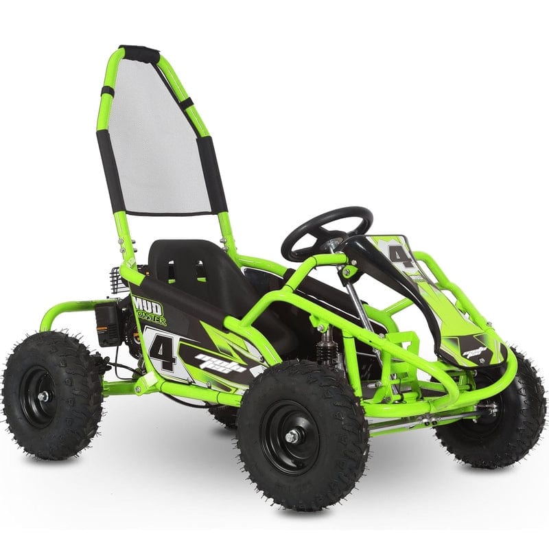 MotoTec Mud Monster Kids Gas Powered 98cc Go Kart Full Suspension Green Gas Go Karts MotoTec
