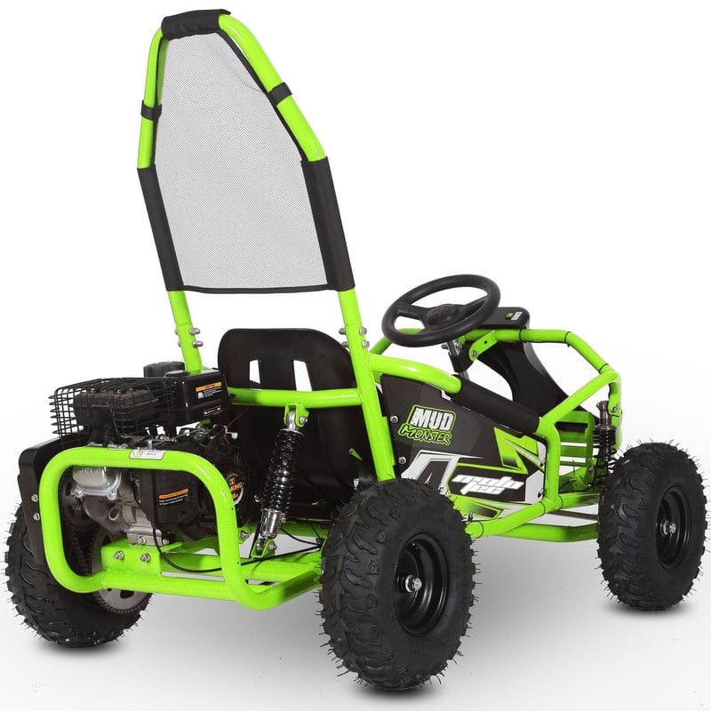 MotoTec Mud Monster Kids Gas Powered 98cc Go Kart Full Suspension Green Gas Go Karts MotoTec