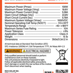 RICH SOLAR MEGA 100 | 100 Watt Solar Panel | Premier 12V Off-Grid Solar Panel for Vans, Campers, Boats | 25-Year Output Warranty | UL Certified Rigid Solar Panels RICH SOLAR