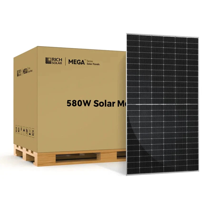 Mega 580W solar panel on pallet