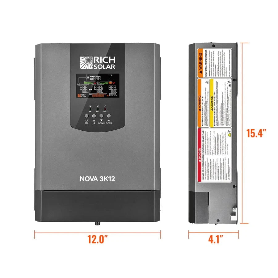NOVA3K12 Rich Solar Inverter - Front & Side View
