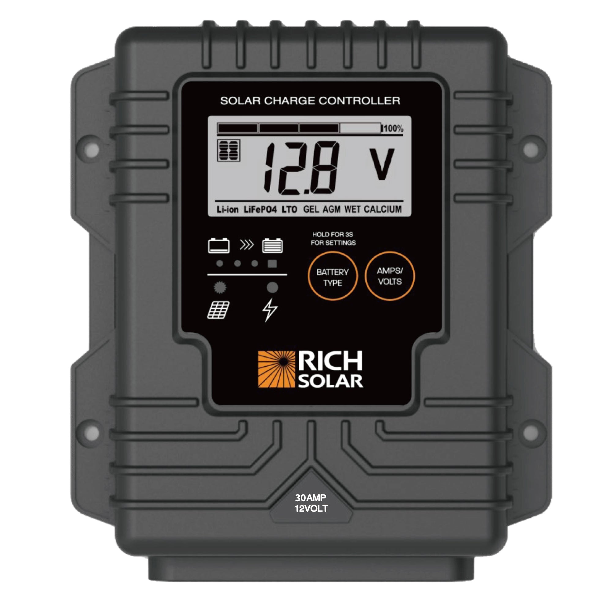 RICH SOLAR | BRAVO Waterproof 30 | 30 Amp PWM Solar Charge Controller | Waterproof