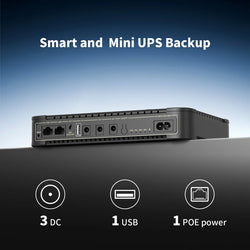 Pecron D39 DC UPS Battery Backup, 38.48Wh Small UPS for WiFi Router/Modem/Security Camera/Phone, With PoE Port, 5V/9V/12V