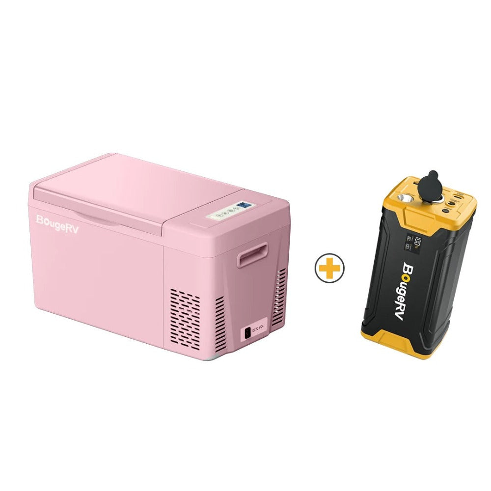 Pink BougeRV 12V 23 Quart Portable Fridge With Battery