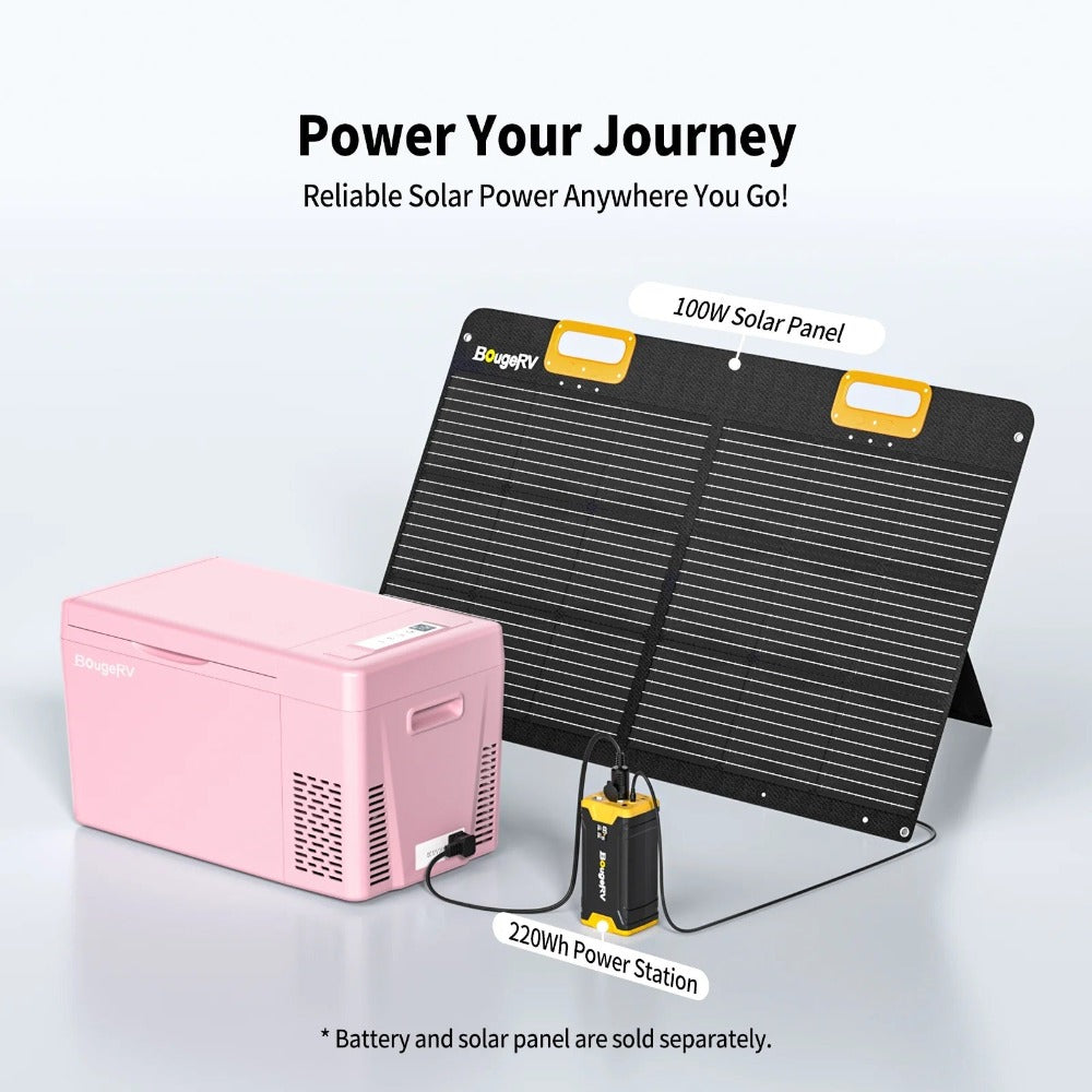 Pink BougeRV 12V 23 Quart Portable Fridge With Solar Panel and Battery