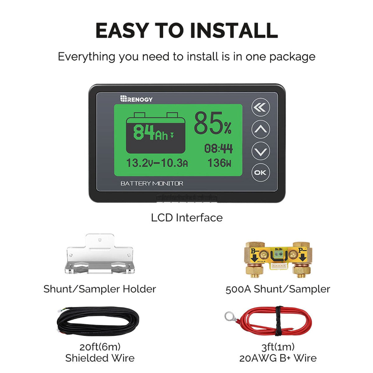 Renogy 500A Battery Monitor With Shunt Battery Monitors & Shunts Renogy