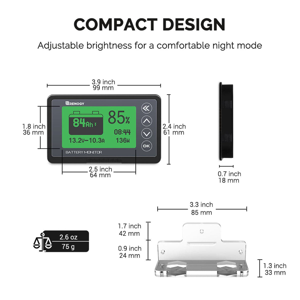 Renogy 500A Battery Monitor With Shunt Battery Monitors & Shunts Renogy