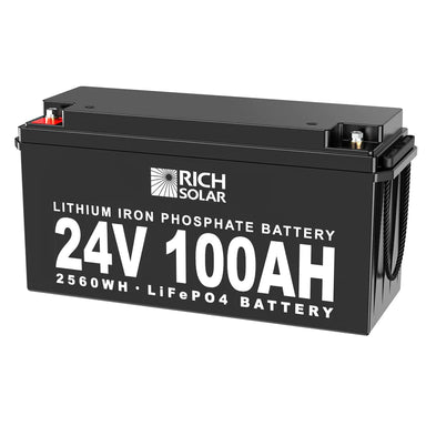 RICH SOLAR 24V 100Ah Lithium Iron Phosphate Battery Tilted Left View
