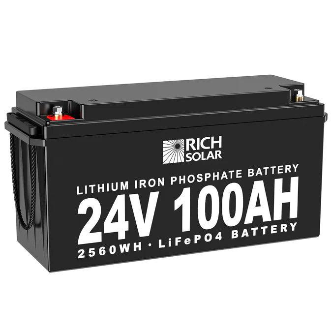 RICH SOLAR 24V 100Ah Lithium Iron Phosphate Battery Tilted Right View