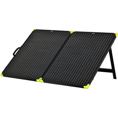 Tilted front view of the RICHSOLAR Mega 100/200W Briefcase Portable Solar Charging Kit